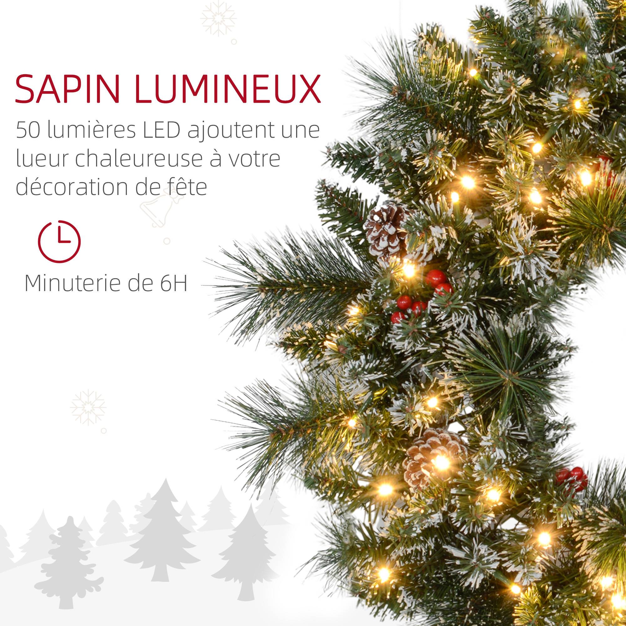 Sans Marque - Couronne de Noël porte artificielle 60 CM avec pommes de pin et grappes de baies, lumières LED et minuterie vert - Image 7