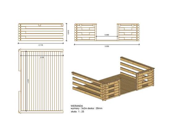 Altanka - Terrasse en bois avec balustrade pour abri en bois - 6m2 - 3m x 2m - imprégnée - couleur: marron - DOM147 - ALTANKA - Image 3