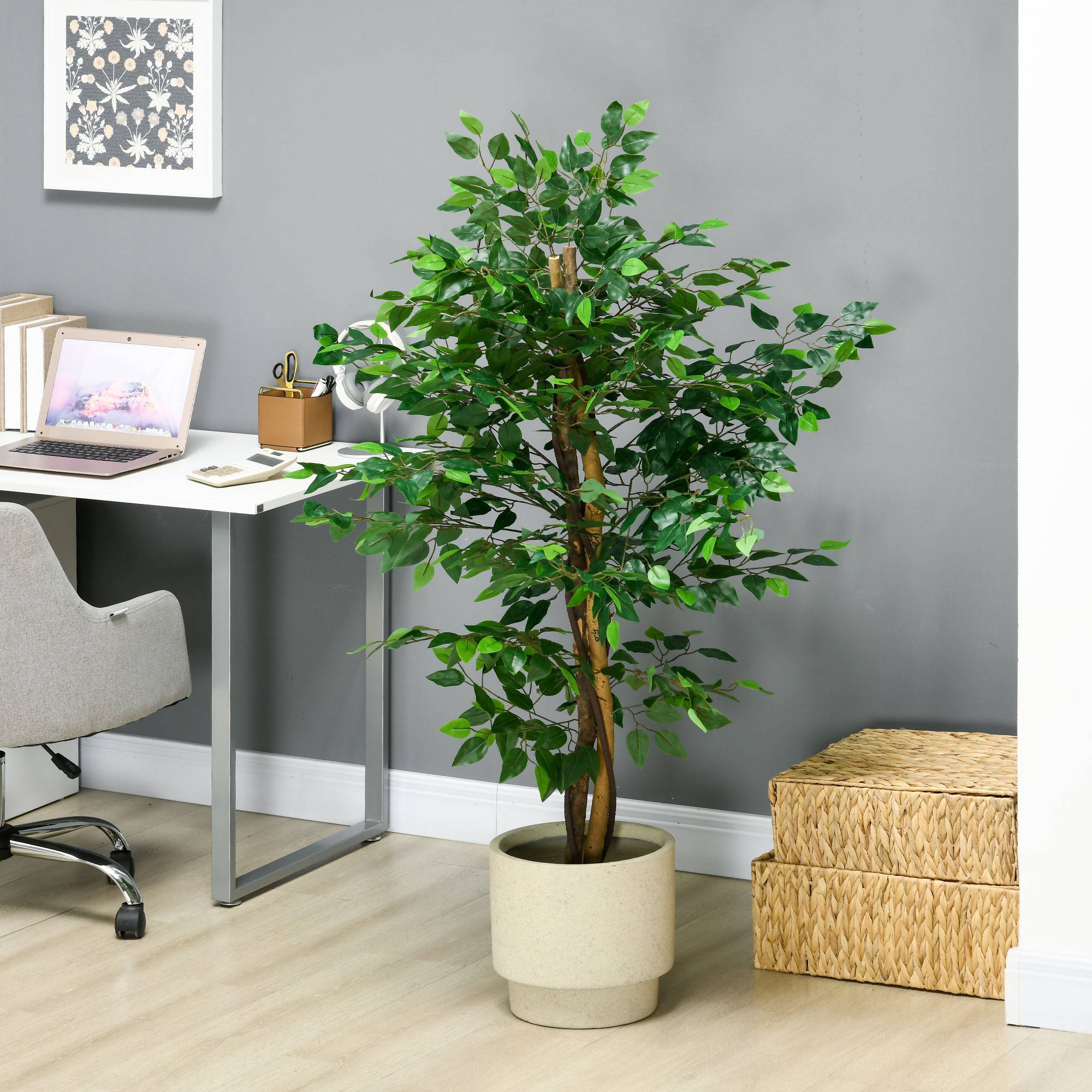Ficus artificiel, fidèle à la nature, 150 cm, avec pot, vert - Image 9