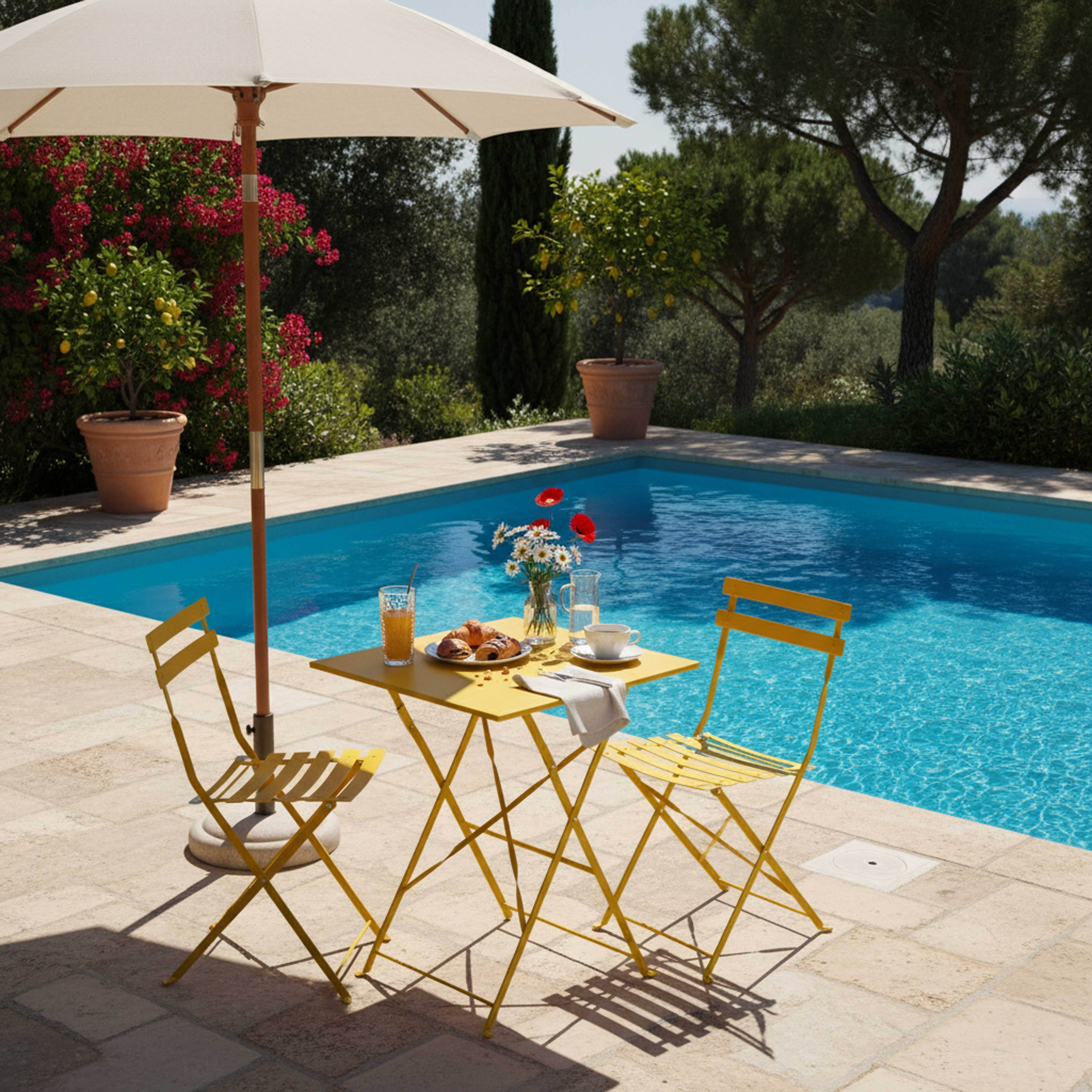 Oviala - Table de jardin et 2 chaises acier jaune Rome - Oviala - Image 2
