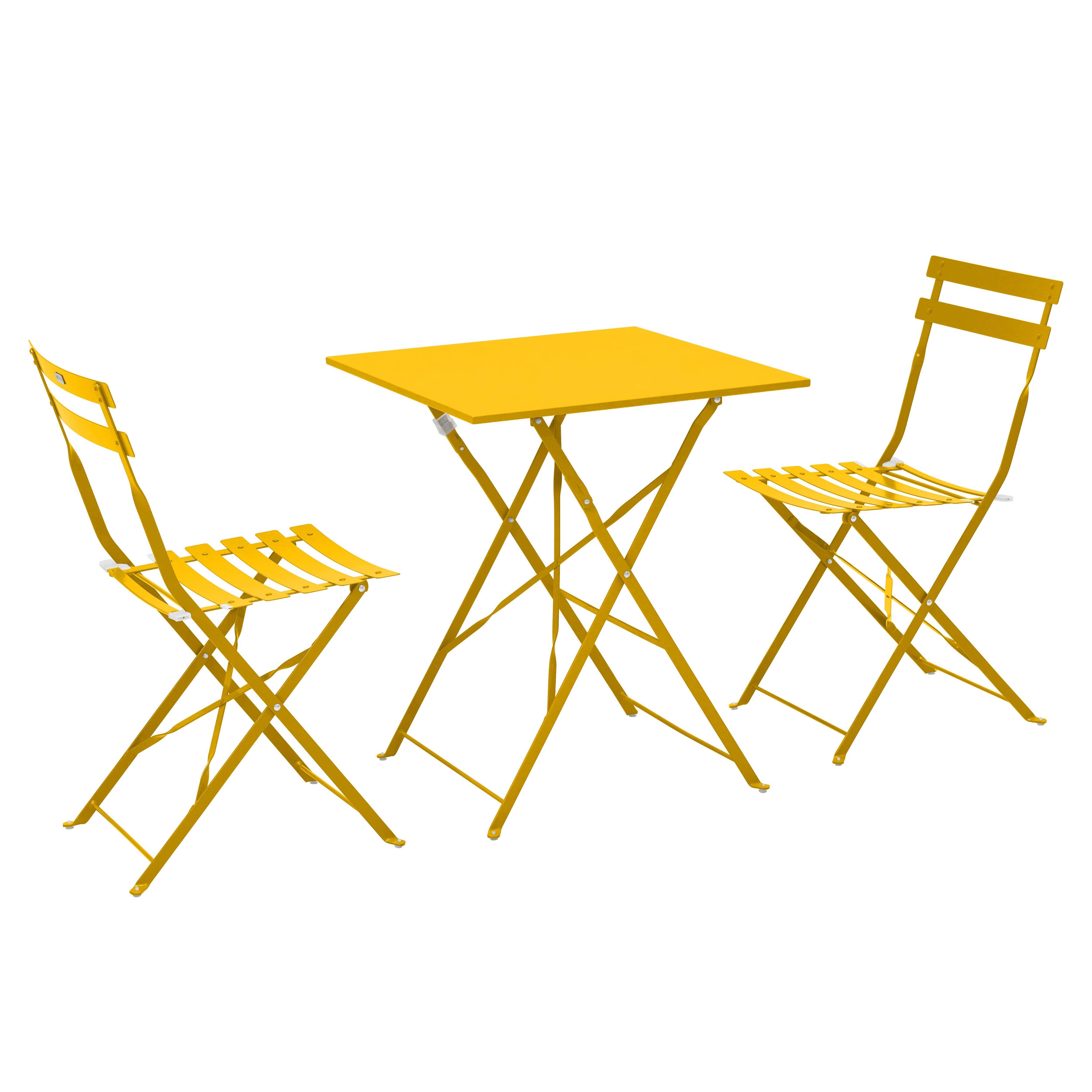 Oviala - Table de jardin et 2 chaises acier jaune Rome - Oviala - Image 1