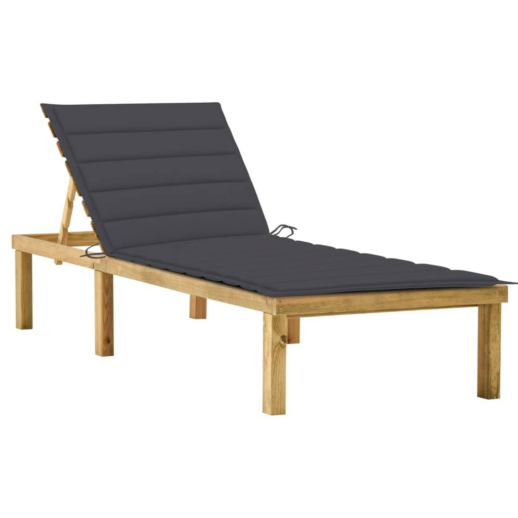 Helloshop26 - Transat chaise longue bain de soleil lit de jardin terrasse meuble d'extérieur avec coussin anthracite bois de pin imprégné - Image 1