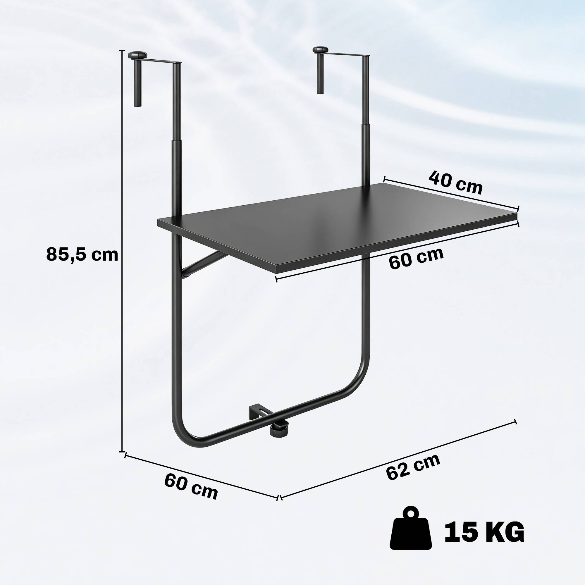 Table de balcon suspendue acier noir 62 x 60 x 85.5 cm - PANGIVO - Image 5