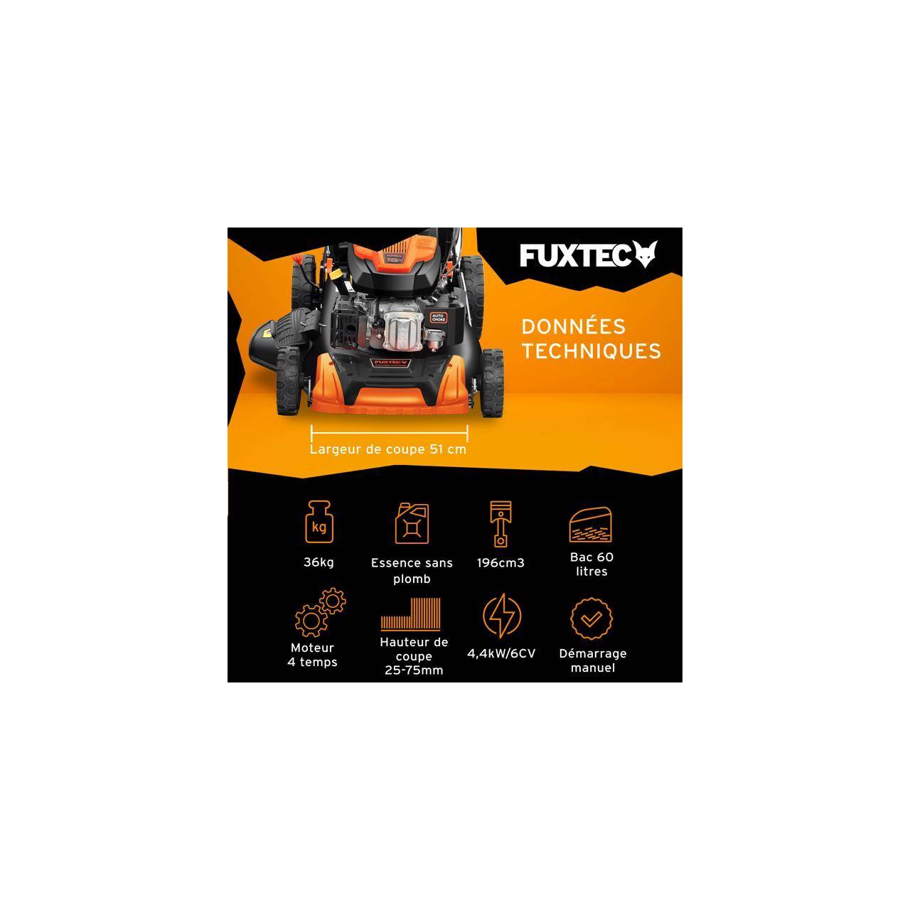 FUXTEC - Tondeuse thermique autotractée 196 cm³ coupe 51 cm bac 60L 6 CV - Fuxtec - Image 2