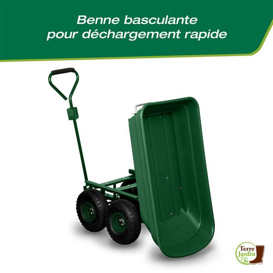 Sans Marque - Chariot de jardin 4 roues - 52 litres capacité 120 kg - Image 3