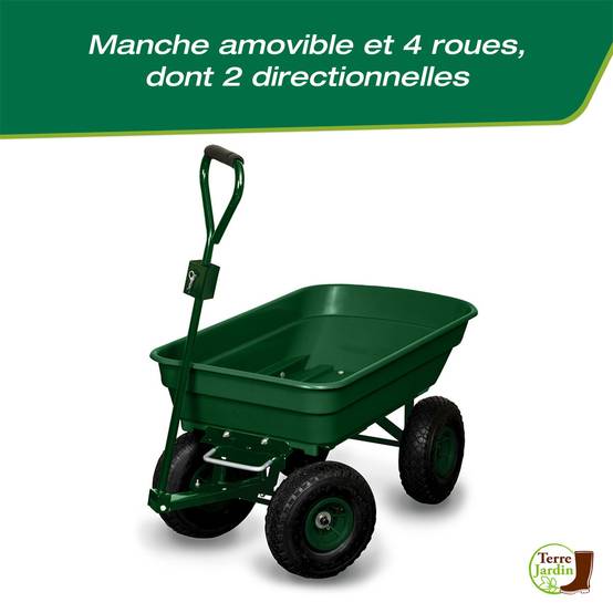 Sans Marque - Chariot de jardin 4 roues - 52 litres capacité 120 kg - Image 4