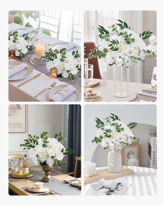 VEVOR Boule Fleur Artificielle Centre Table 10 PCS Diam Max 45 cm Rose Blanche - Image 7