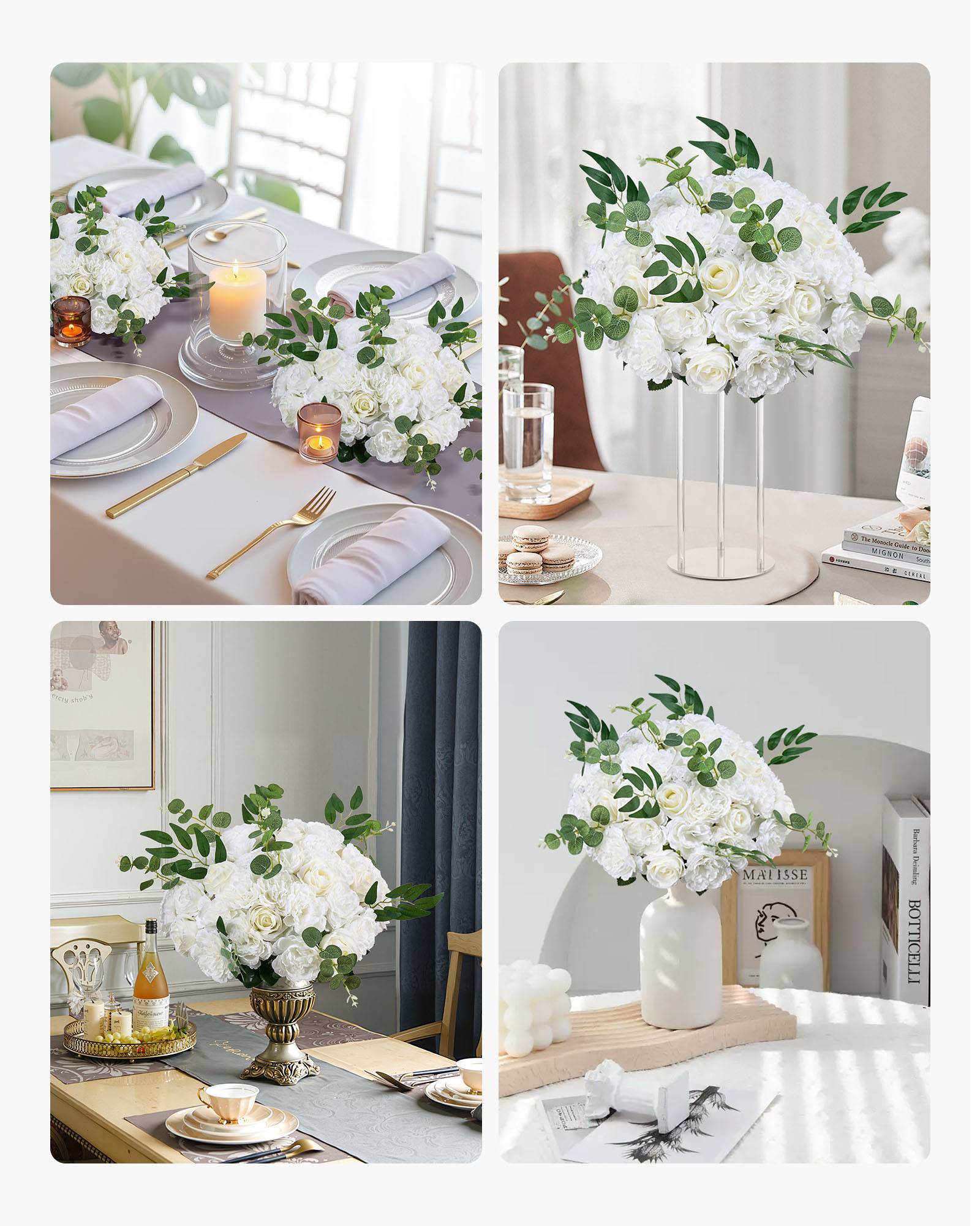 VEVOR Boule Fleur Artificielle Centre Table 10 PCS Diam Max 45 cm Rose Blanche - Image 7