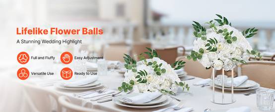 VEVOR Boule Fleur Artificielle Centre Table 10 PCS Diam Max 45 cm Rose Blanche - Image 9