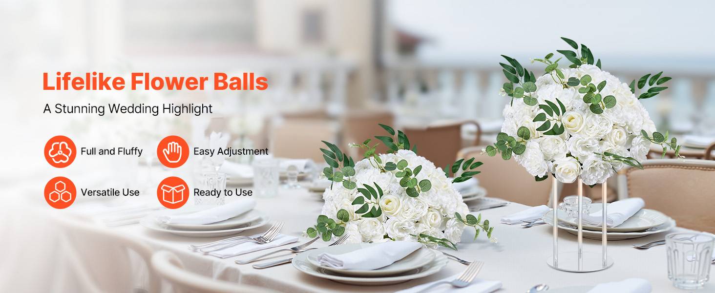 VEVOR Boule Fleur Artificielle Centre Table 10 PCS Diam Max 45 cm Rose Blanche - Image 9