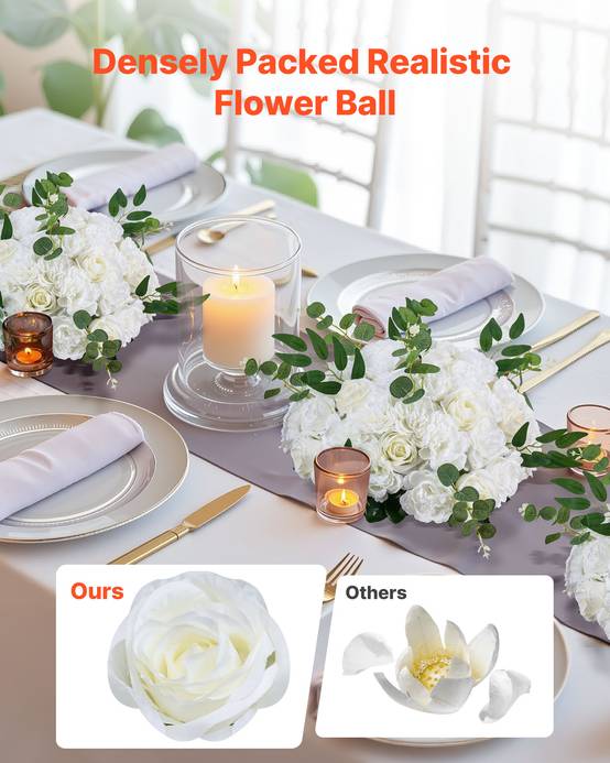 VEVOR Boule Fleur Artificielle Centre Table 10 PCS Diam Max 45 cm Rose Blanche - Image 2