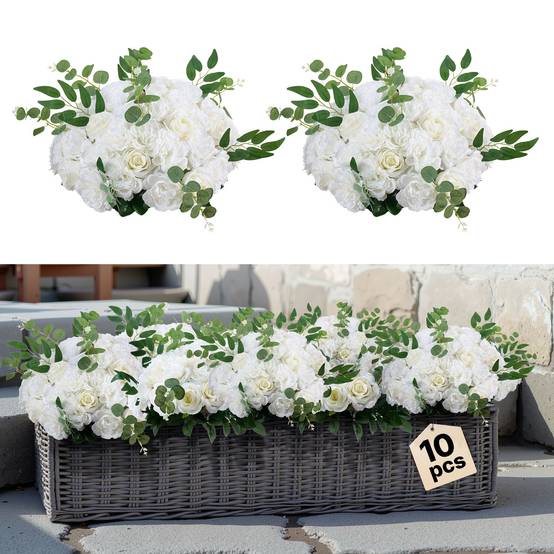 VEVOR Boule Fleur Artificielle Centre Table 10 PCS Diam Max 45 cm Rose Blanche - Image 1