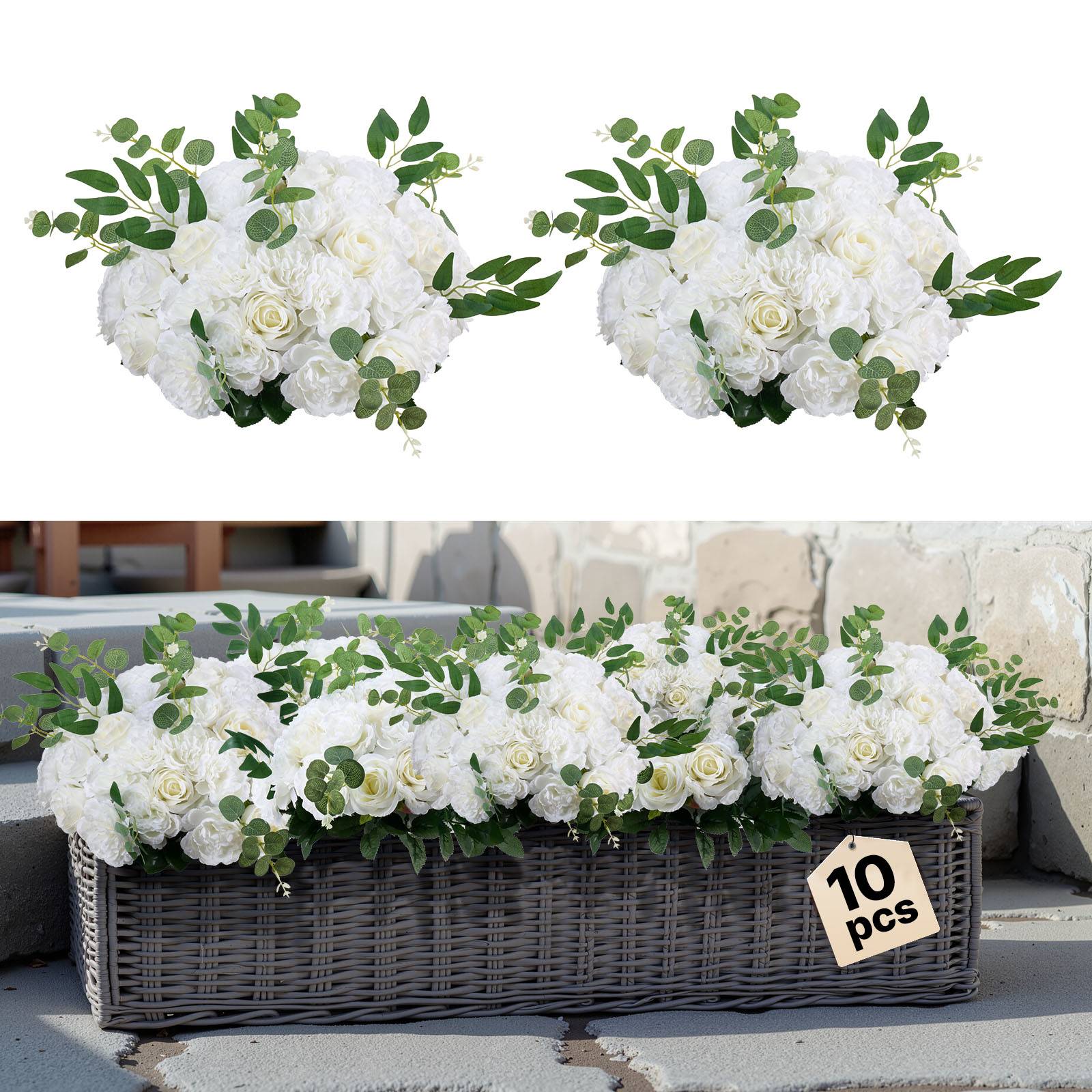 VEVOR Boule Fleur Artificielle Centre Table 10 PCS Diam Max 45 cm Rose Blanche - Image 1