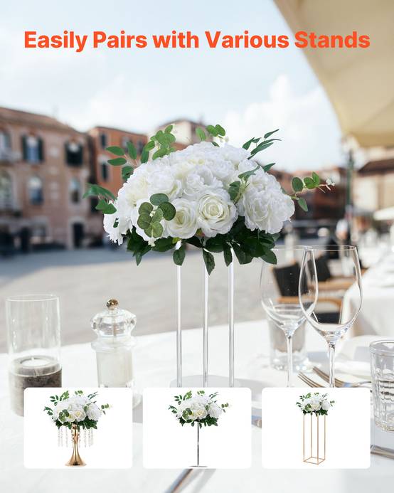 VEVOR Boule Fleur Artificielle Centre Table 10 PCS Diam Max 45 cm Rose Blanche - Image 4