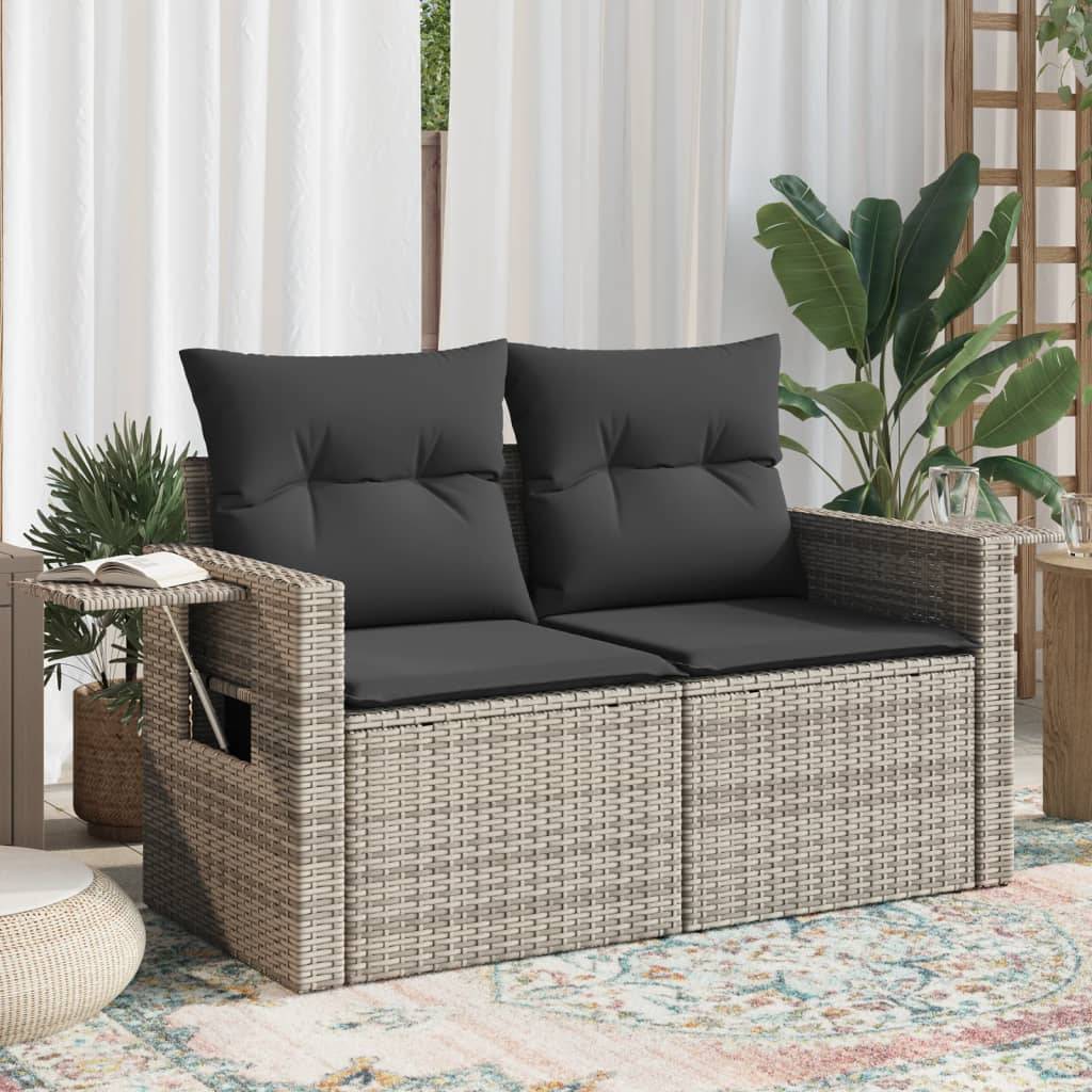 ComfortXL - Canapé Extérieur 2 Places Résine Grise Tablette Rabattable Coussins Gris Foncé – ComfortXL Outdoor Living - Image 1