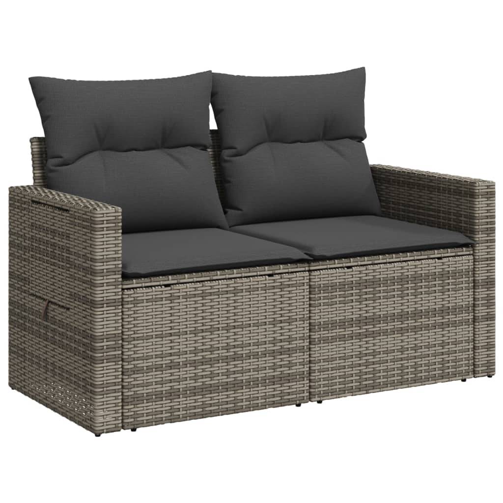 ComfortXL - Canapé Extérieur 2 Places Résine Grise Tablette Rabattable Coussins Gris Foncé – ComfortXL Outdoor Living - Image 4