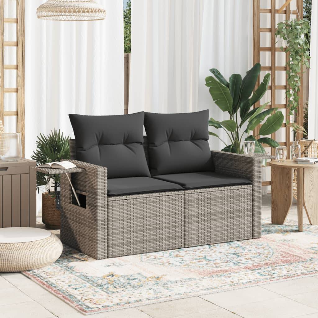 ComfortXL - Canapé Extérieur 2 Places Résine Grise Tablette Rabattable Coussins Gris Foncé – ComfortXL Outdoor Living - Image 3