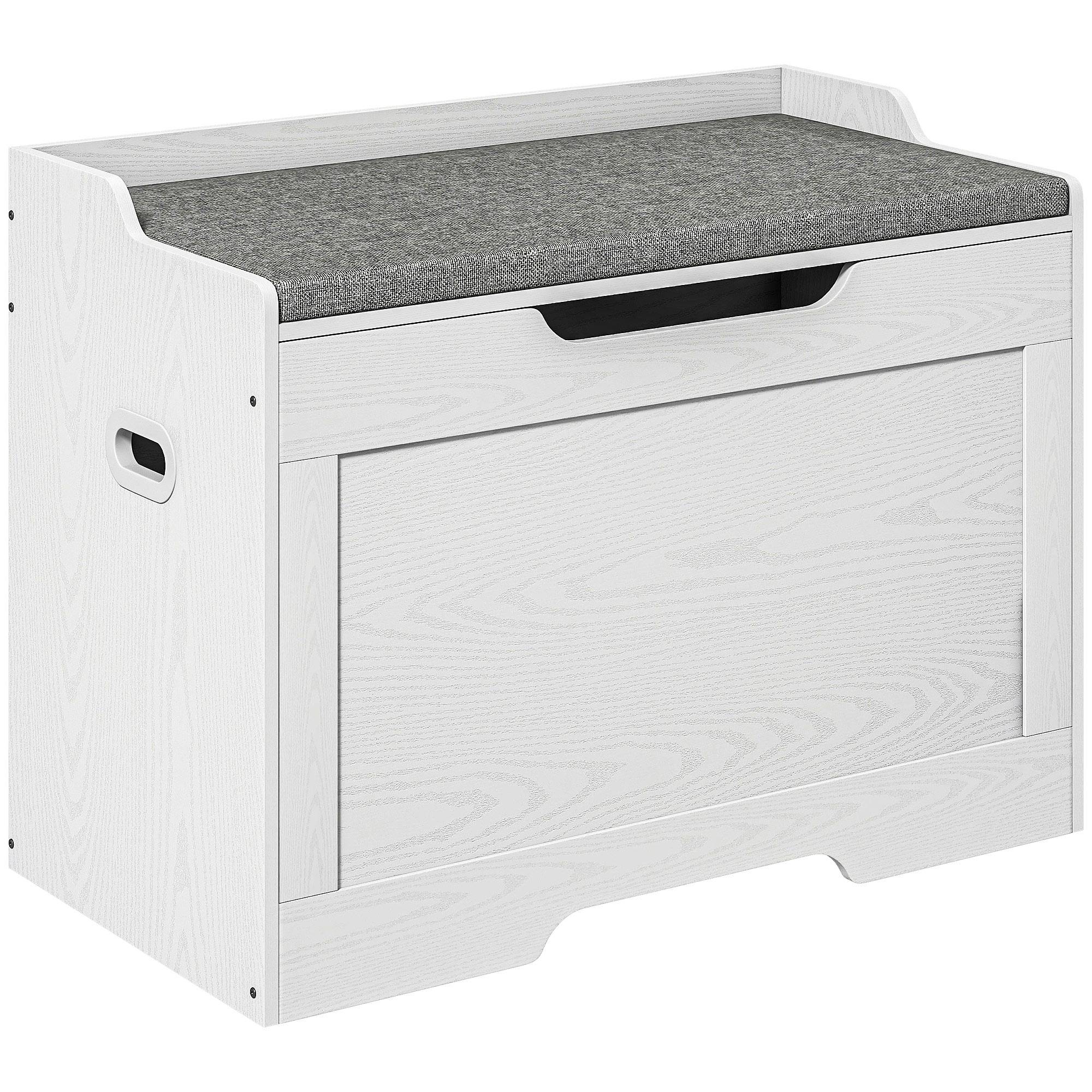 Banc coffre rangement bois avec coussin tissu, capacité 103 L, coffre multifonction entrée chambre 75x40x56 cm blanc - Image 2
