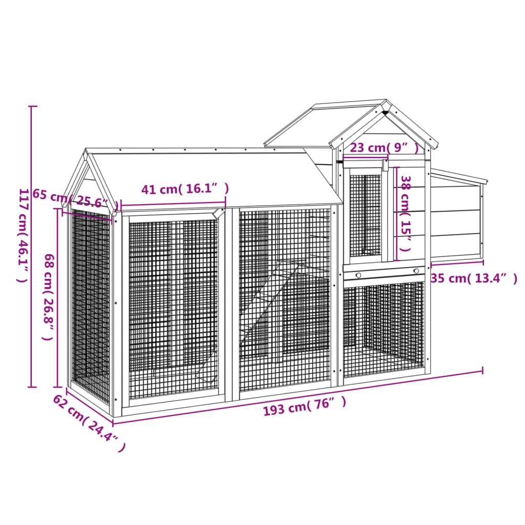 Grand Poulailler Bois Pin Massif Jardin Extérieur Parc Nichoir 193x65x117cm Moka - ComfortXL Outdoor Living - Image 7