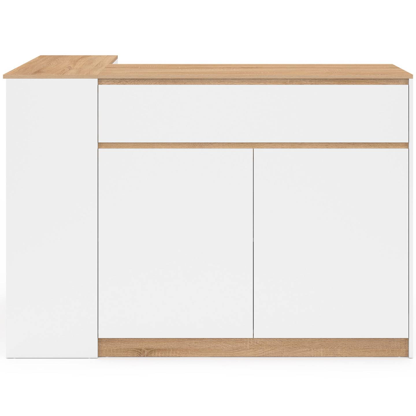 IDMARKET - Ilot central TOMI 130 cm 2 personnes double plateau bois blanc avec plan de travail façon hêtre - Image 6