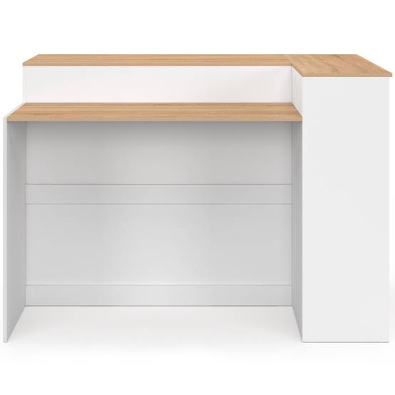 IDMARKET - Ilot central TOMI 130 cm 2 personnes double plateau bois blanc avec plan de travail façon hêtre - Image 7