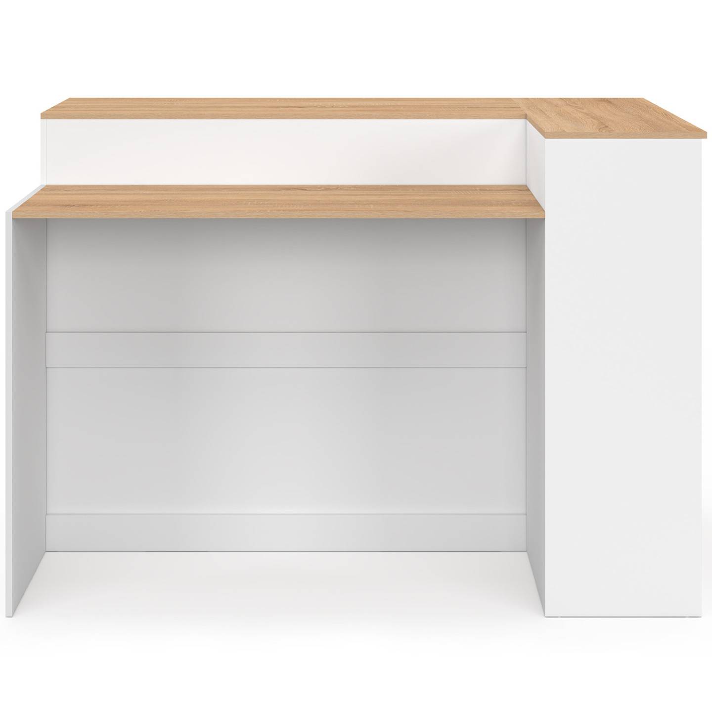 IDMARKET - Ilot central TOMI 130 cm 2 personnes double plateau bois blanc avec plan de travail façon hêtre - Image 7