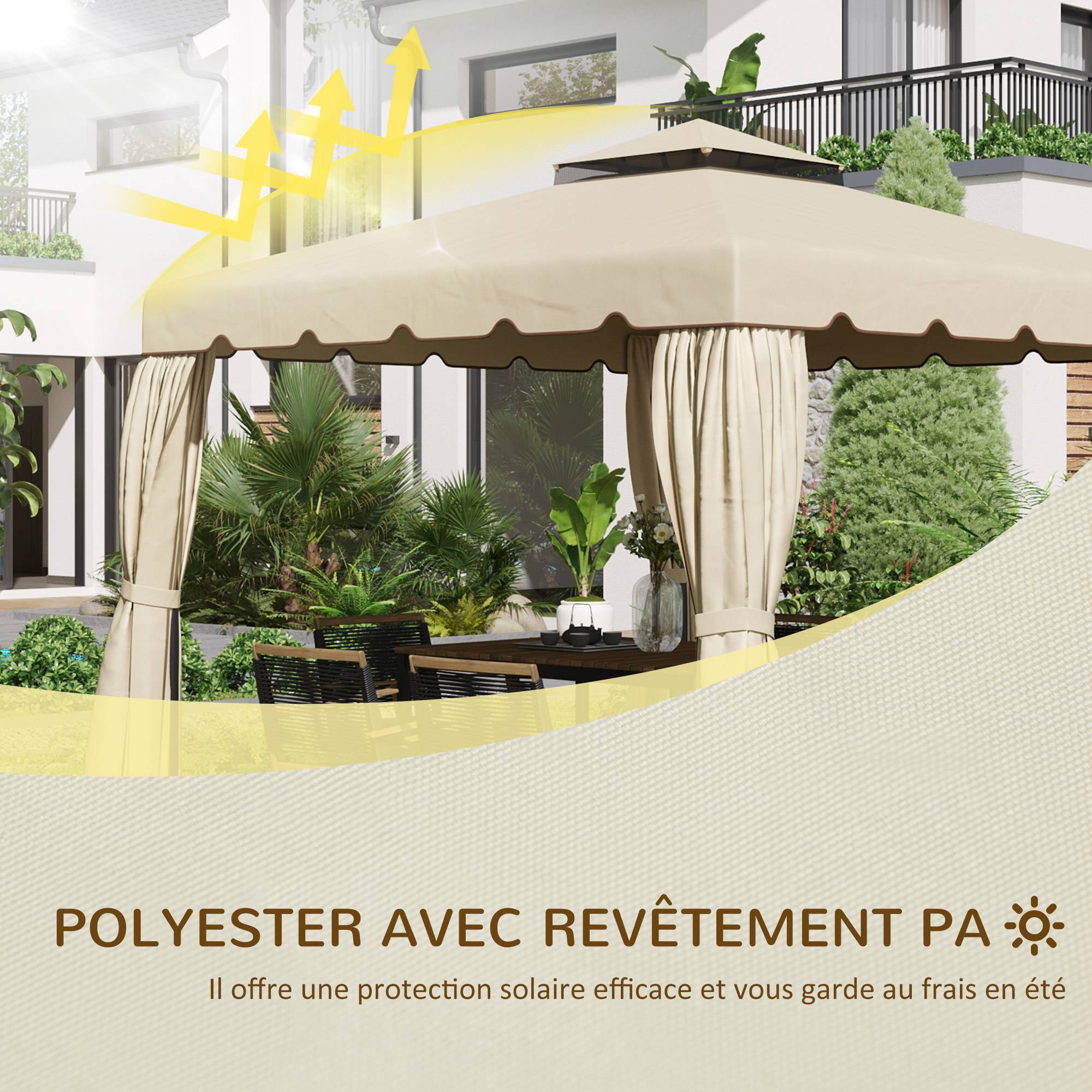 Outsunny - Toile de Rechange pavillon tonnelle 3x3m Toit Remplacement Gazebo Jardin Polyester 170g/m² Beige - Outsunny - Image 4