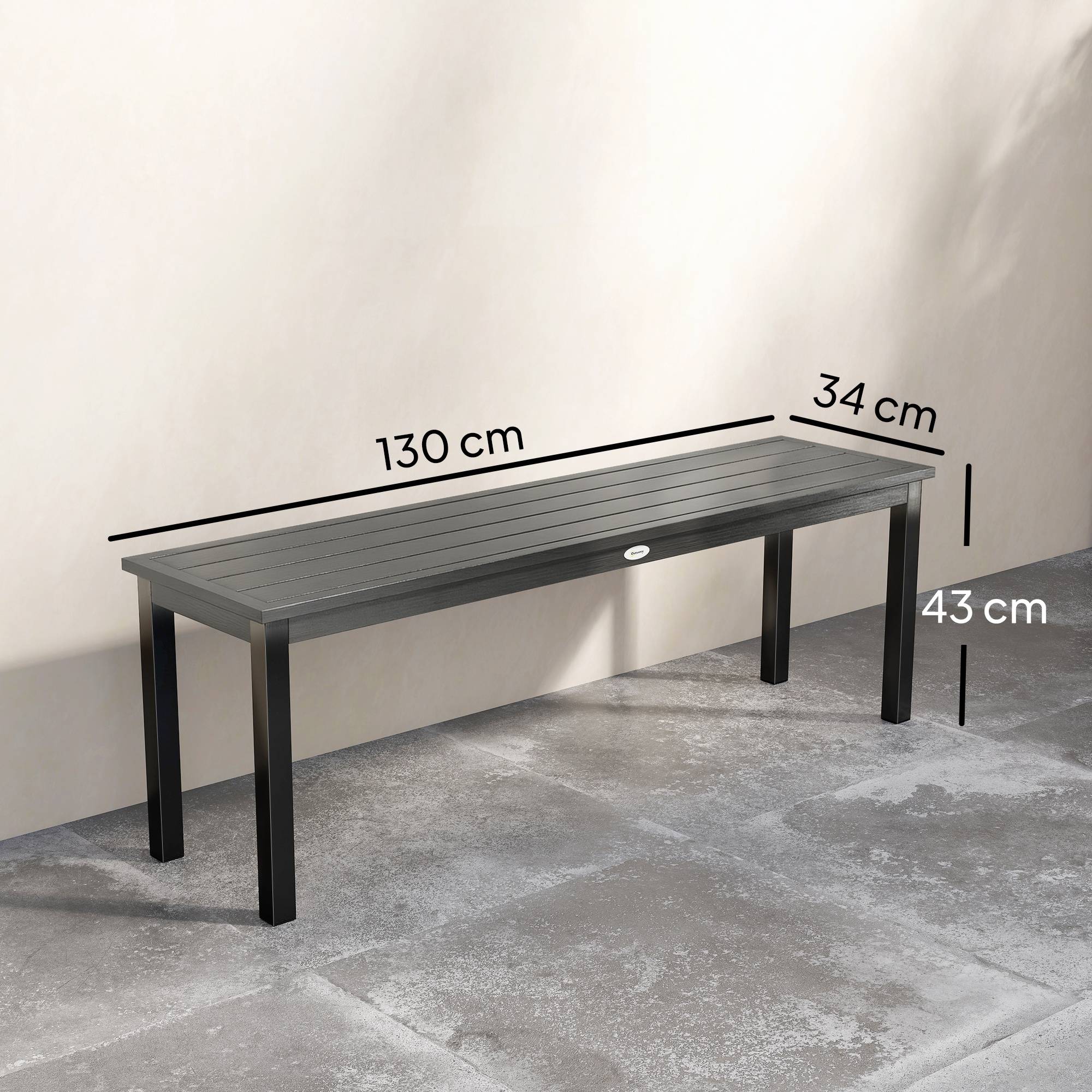 Outsunny - Banc de jardin 2 places sans dossier - assise à lattes - métal - 130x34x43cm - gris - Outsunny - Image 3