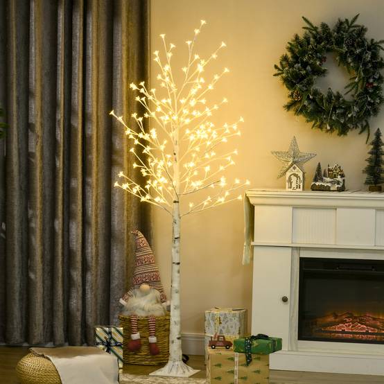 ComfortXL - Arbre lumineux bouleau artificiel plastique blanc 180 cm intérieur extérieur couvert 180 LED blanc chaud - Image 1