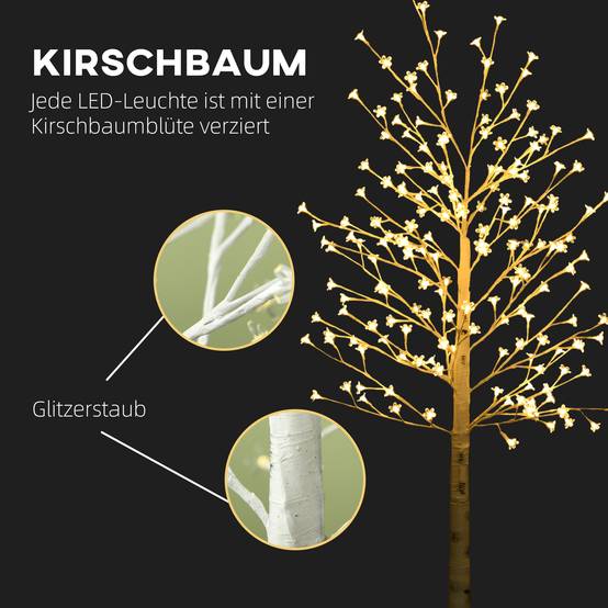 ComfortXL - Arbre lumineux bouleau artificiel plastique blanc 180 cm intérieur extérieur couvert 180 LED blanc chaud - Image 5