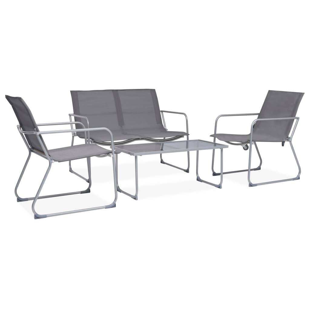 4 pcs salon de jardin - Mobilier d'extérieur Tissu et acier Gris - Image 2