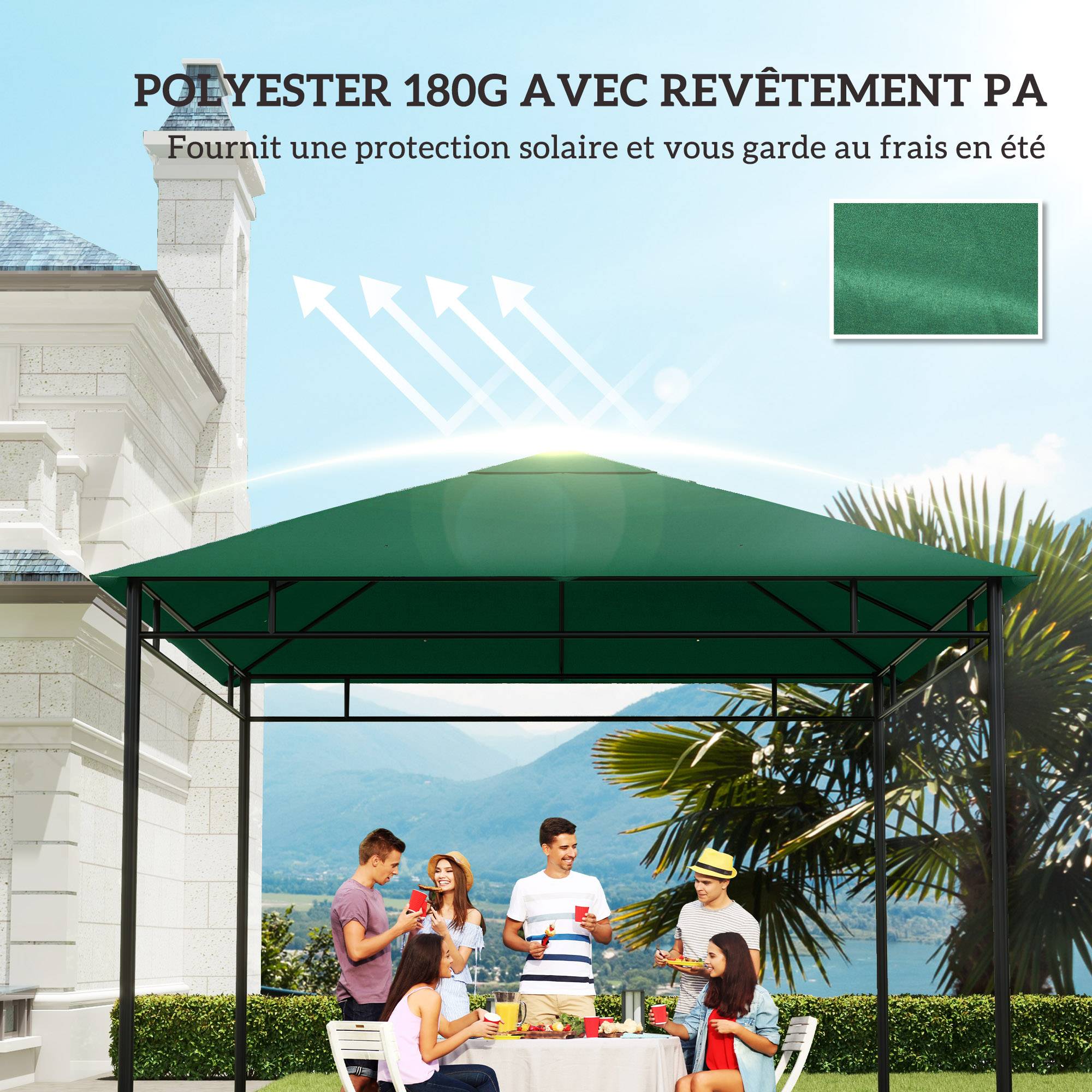 Outsunny - Toile de rechange pour pavillon tonnelle gazebo 3x3m anti-UV haute densité 180g/m² polyester vert - Outsunny - Image 5