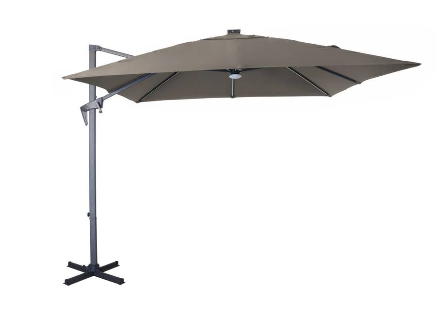 Proloisirs - Parasol déporté inclinable NH 2,7 x 2,7m - Gris/taupe - avec led - manivelle grade 6 PROLOISIRS