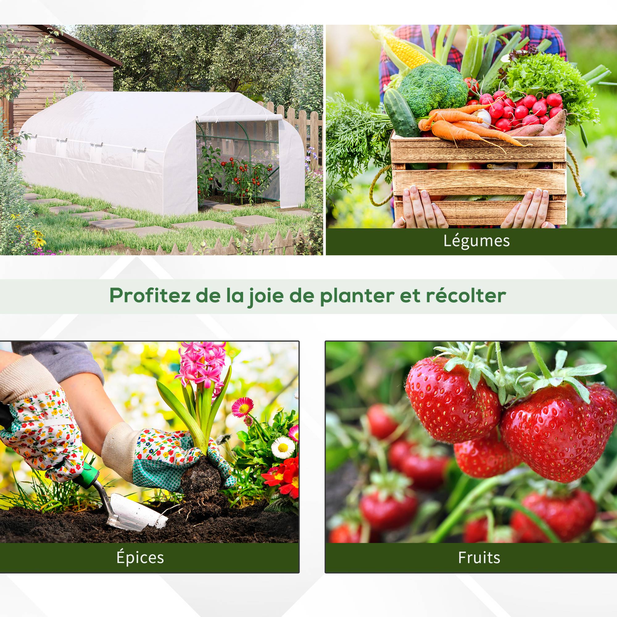 Sans Marque - Serre tunnel Outsunny 18 m² 5,95x3x2 m acier galvanisé 8 fenêtres porte zippée serre potager grande capacité blanche - Image 9