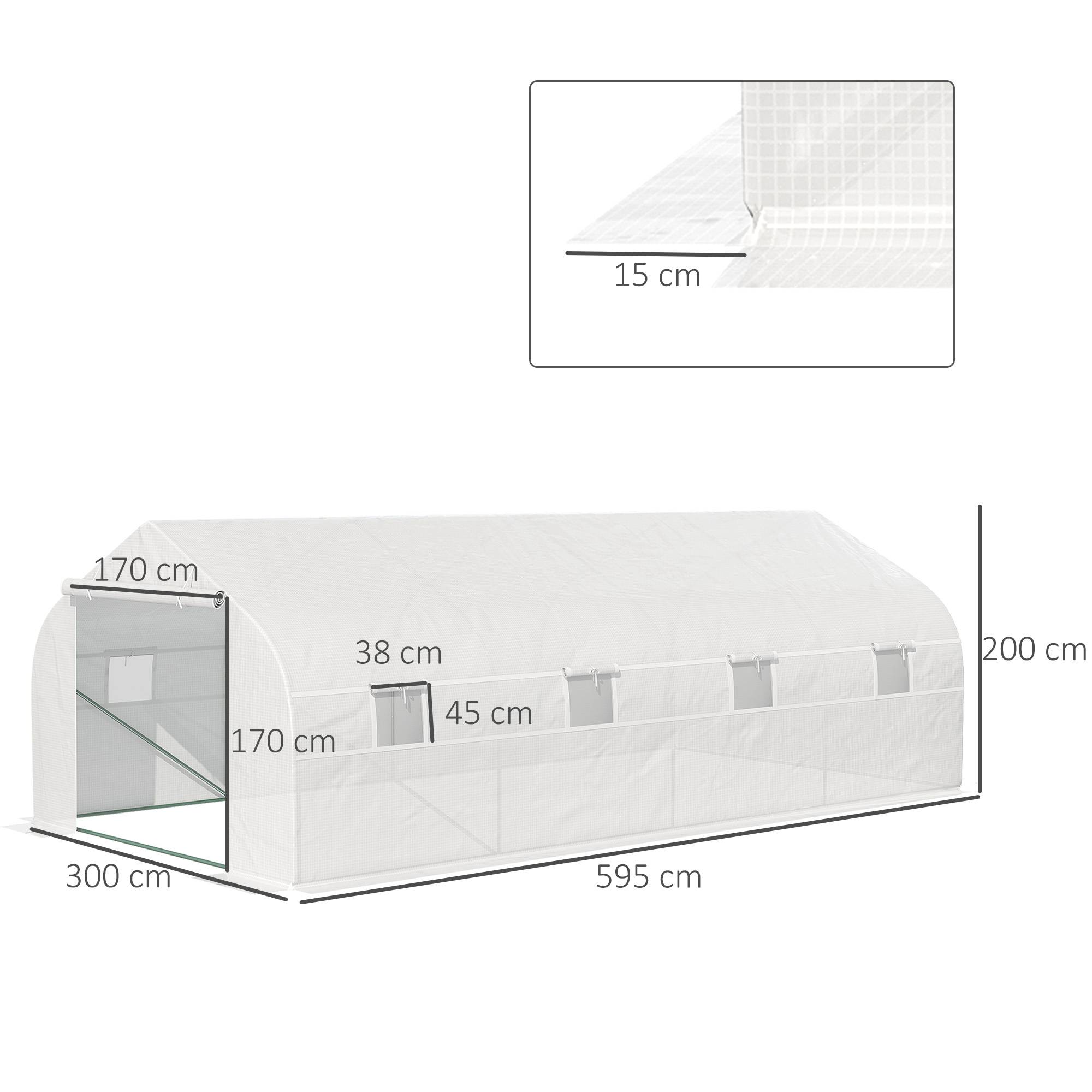 Sans Marque - Serre tunnel Outsunny 18 m² 5,95x3x2 m acier galvanisé 8 fenêtres porte zippée serre potager grande capacité blanche - Image 5