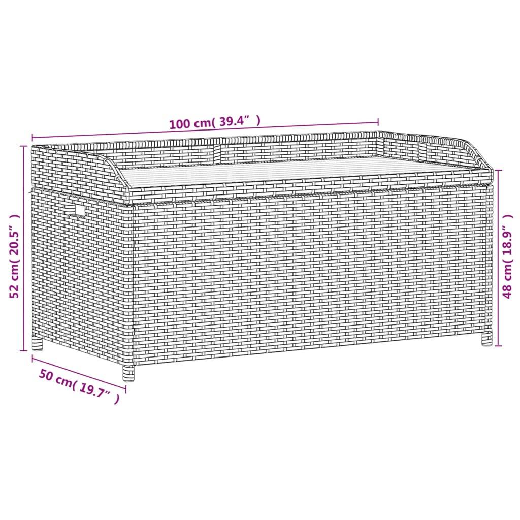 Banc Coffre Rangement Mixte Résine Tressée Bois Acacia Terrasse Noir 100cm – ComfortXL Outdoor Living - Image 6