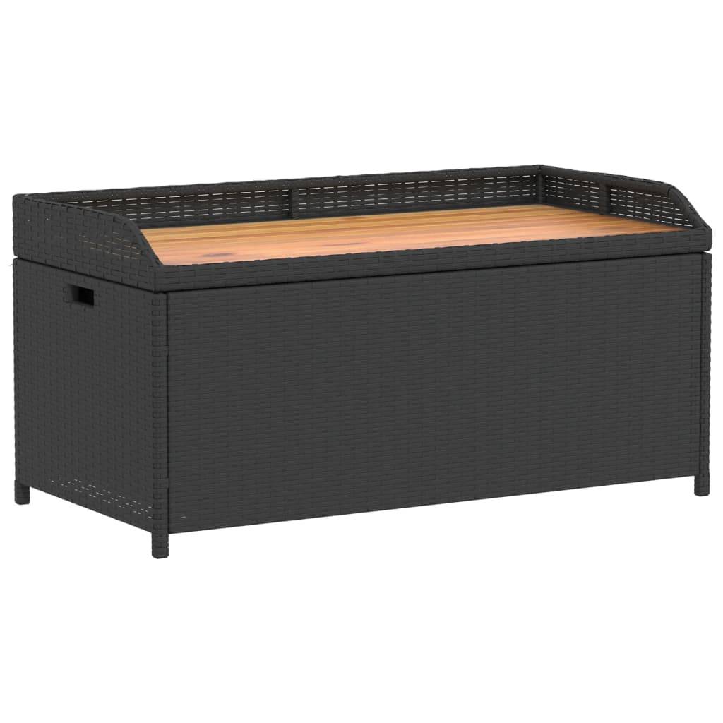 Banc Coffre Rangement Mixte Résine Tressée Bois Acacia Terrasse Noir 100cm – ComfortXL Outdoor Living - Image 2