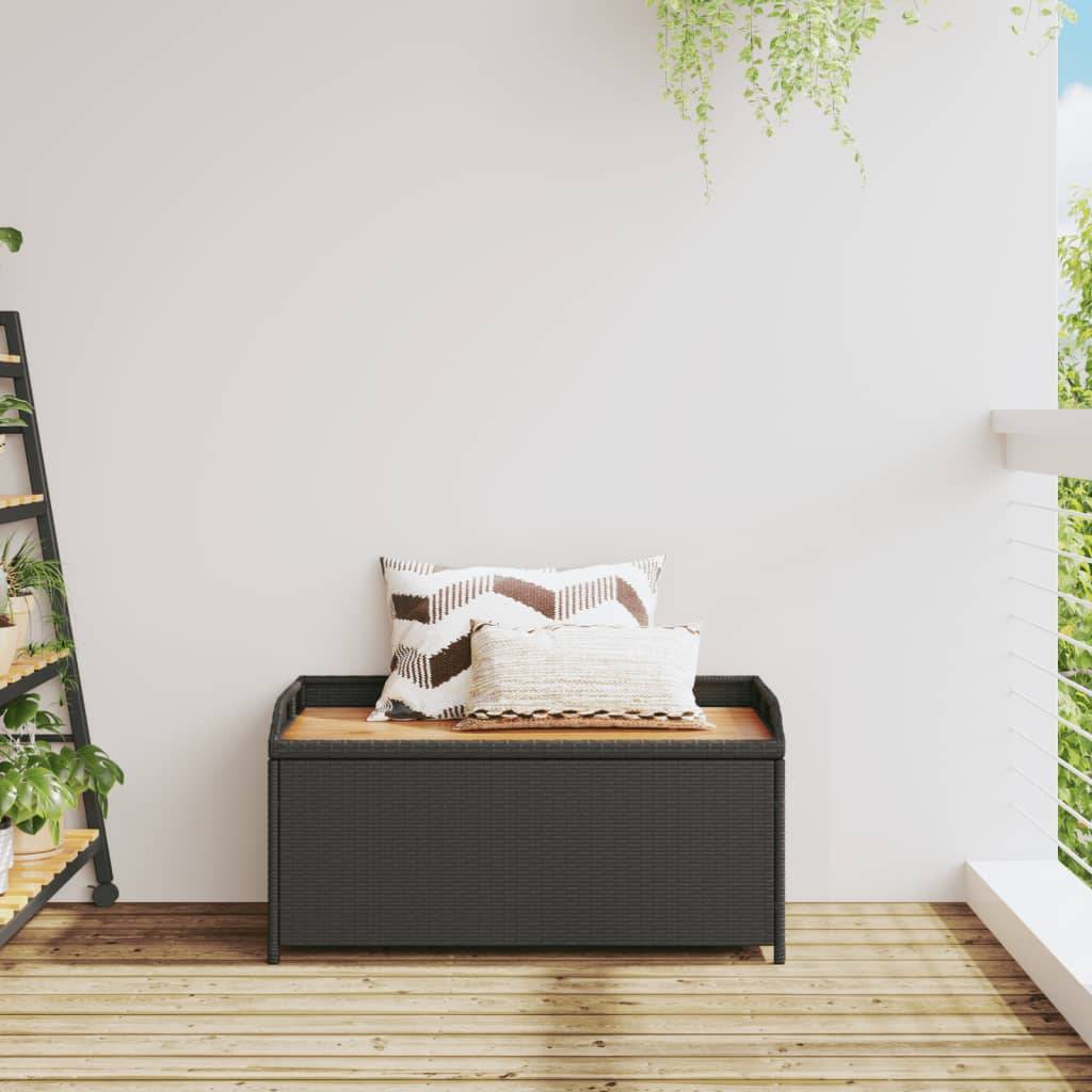 Banc Coffre Rangement Mixte Résine Tressée Bois Acacia Terrasse Noir 100cm – ComfortXL Outdoor Living - Image 3