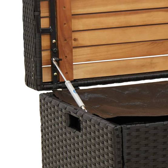 Banc Coffre Rangement Mixte Résine Tressée Bois Acacia Terrasse Noir 100cm – ComfortXL Outdoor Living - Image 8