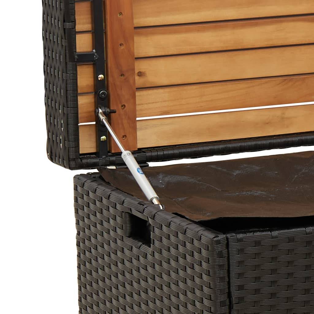 Banc Coffre Rangement Mixte Résine Tressée Bois Acacia Terrasse Noir 100cm – ComfortXL Outdoor Living - Image 8