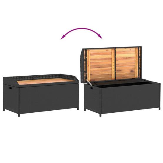 Banc Coffre Rangement Mixte Résine Tressée Bois Acacia Terrasse Noir 100cm – ComfortXL Outdoor Living - Image 7