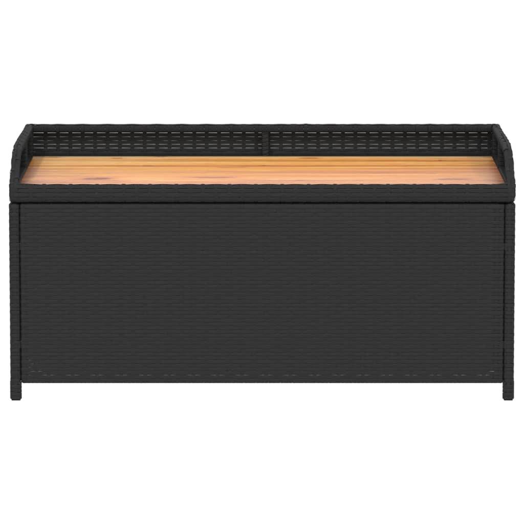 Banc Coffre Rangement Mixte Résine Tressée Bois Acacia Terrasse Noir 100cm – ComfortXL Outdoor Living - Image 4