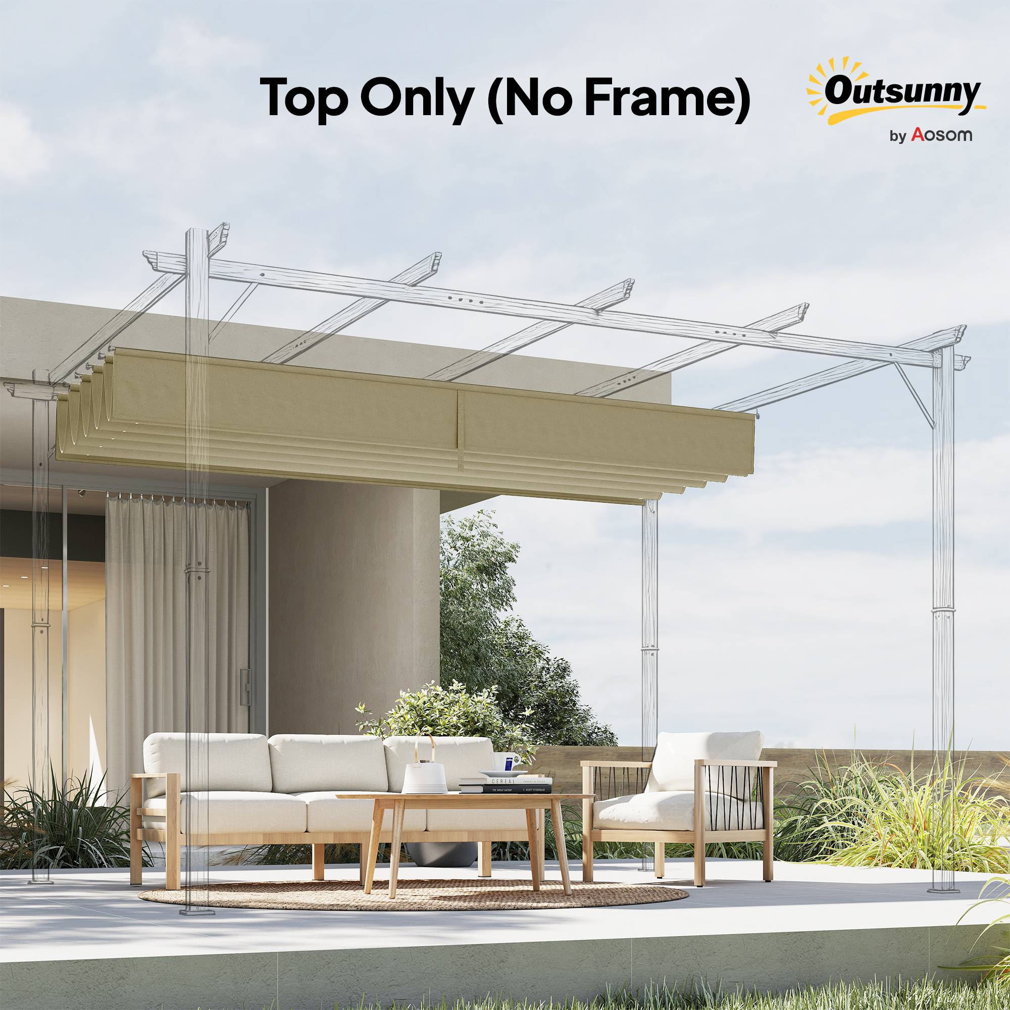 Outsunny - Toile de toit pergola tonnelle rétractable 4x3m protection UV résistante polyester beige - Outsunny - Image 9