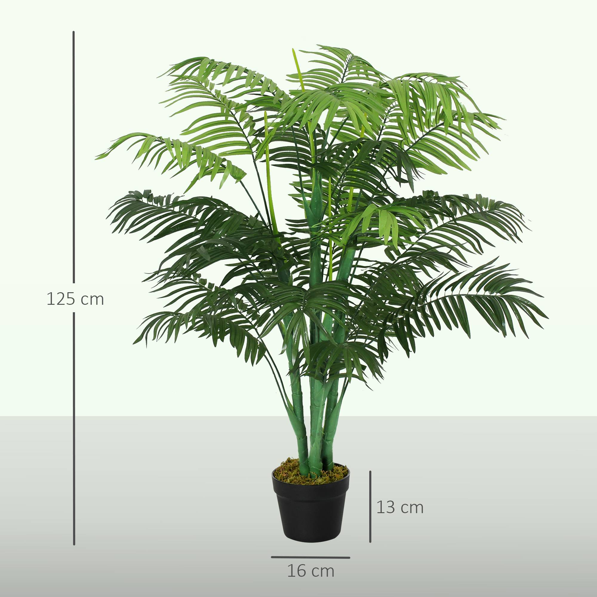 Sans Marque - Palmier Artificiel 125 cm avec 18 Grandes Feuilles, Base en Ciment et Mousse de Lichen en PE, pour Salon Chambre, Vert - Image 4