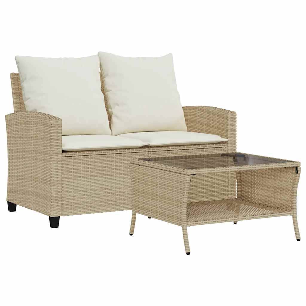 ComfortXL - Canapé Extérieur 2 Places Résine Tressée Beige & Table Verre Trempé Charme Naturel pour Patio Crème – ComfortXL Outdoor Living - Image 2