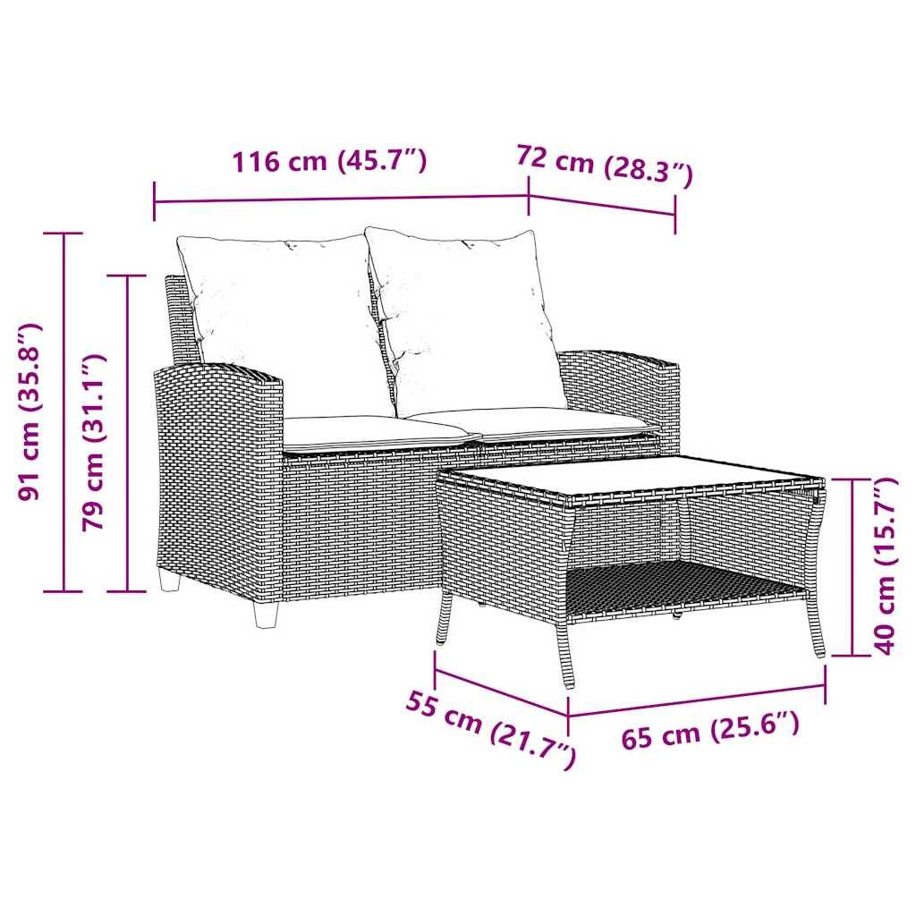 ComfortXL - Canapé Extérieur 2 Places Résine Tressée Beige & Table Verre Trempé Charme Naturel pour Patio Crème – ComfortXL Outdoor Living - Image 5