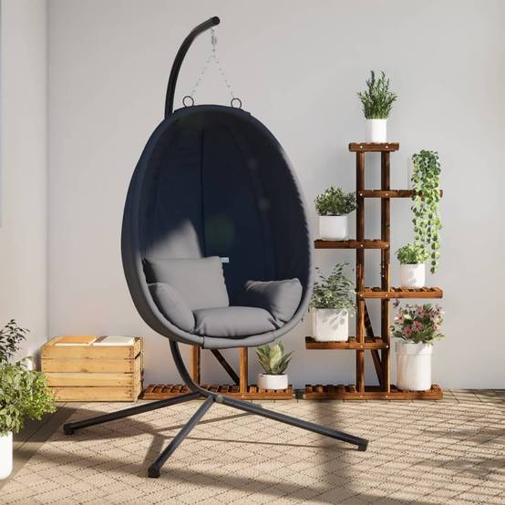 Fauteuil Suspendu Œuf en Tissu Respirant et Acier avec Coussins Épais Lavables pour Salon ou Terrasse Anthracite – ComfortXL Outdoor Living - Image 1