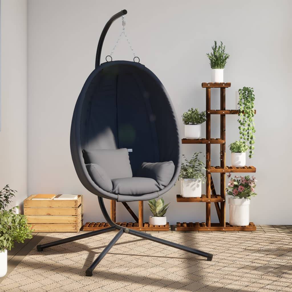 Fauteuil Suspendu Œuf en Tissu Respirant et Acier avec Coussins Épais Lavables pour Salon ou Terrasse Anthracite – ComfortXL Outdoor Living - Image 1