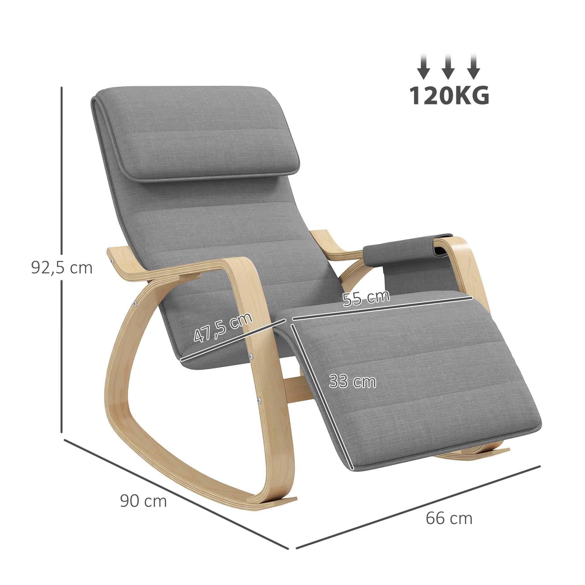 Fauteuil relax à bascule fauteuil allaitement avec repose-pieds réglable, poche latérale et appui-tête, gris - Image 5