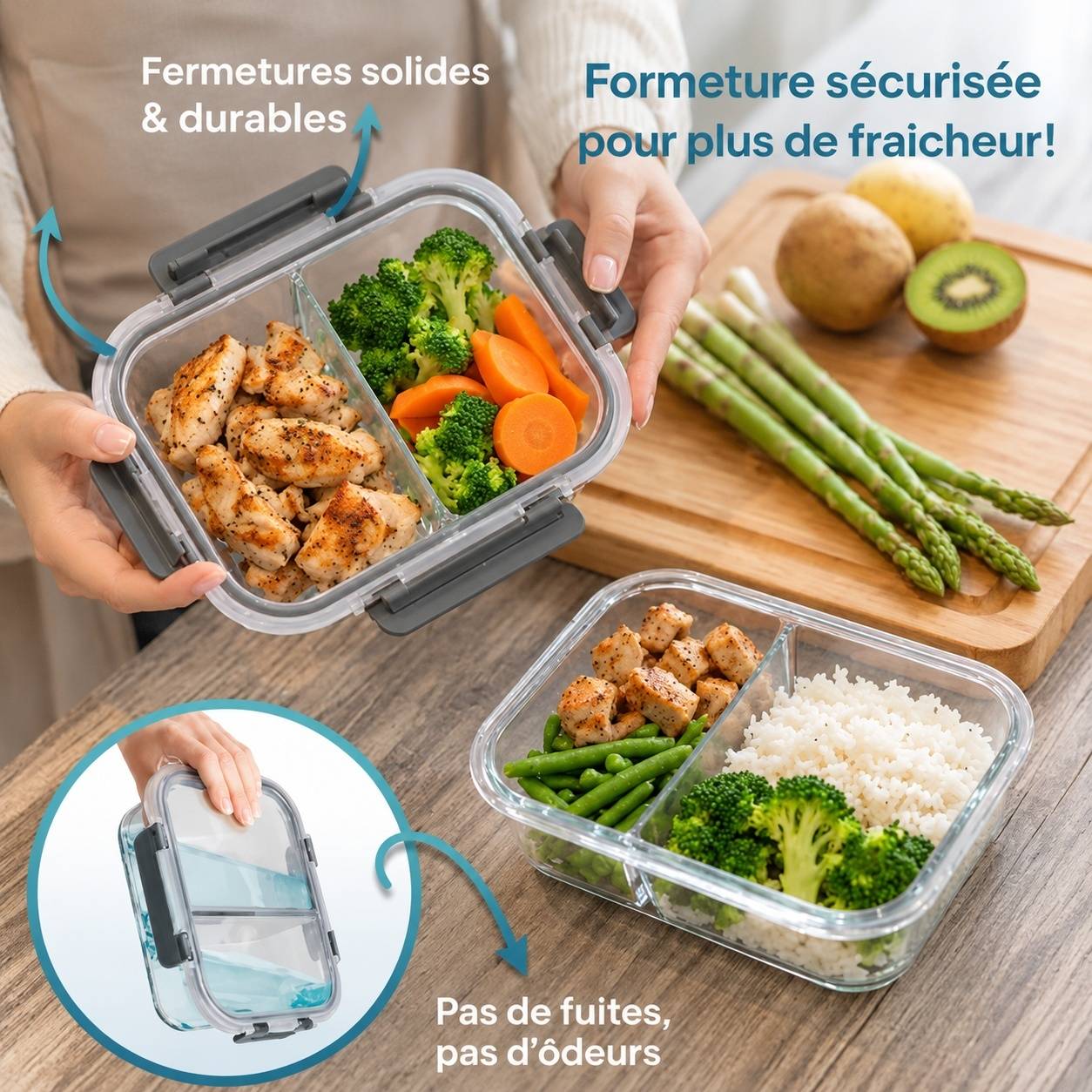 Set de 5 Boîtes Alimentaires en Verre Borosilicate à 2 Compartiments - Image 3